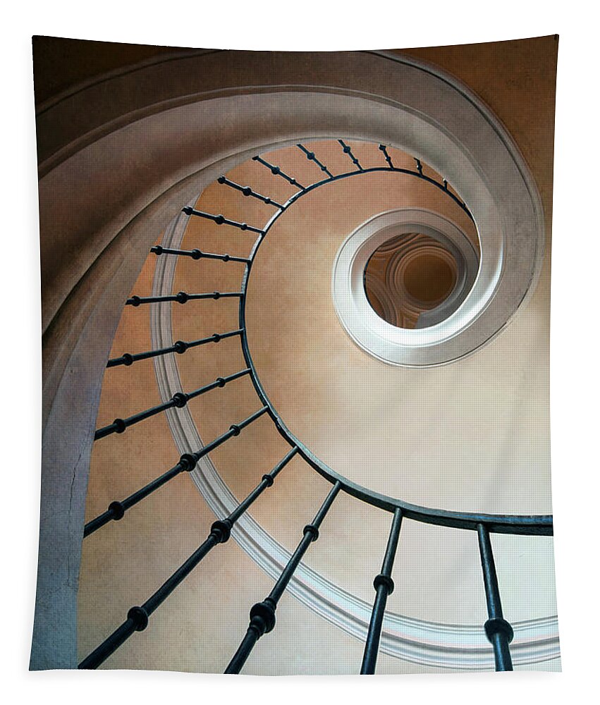 Staircase Tapestry featuring the photograph Pretty spiral brown staircase by Jaroslaw Blaminsky