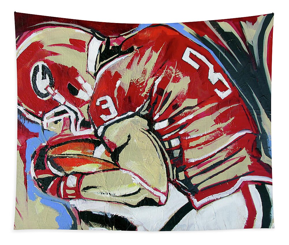 Uga Football Tapestry featuring the painting Protect The Ball by John Gholson