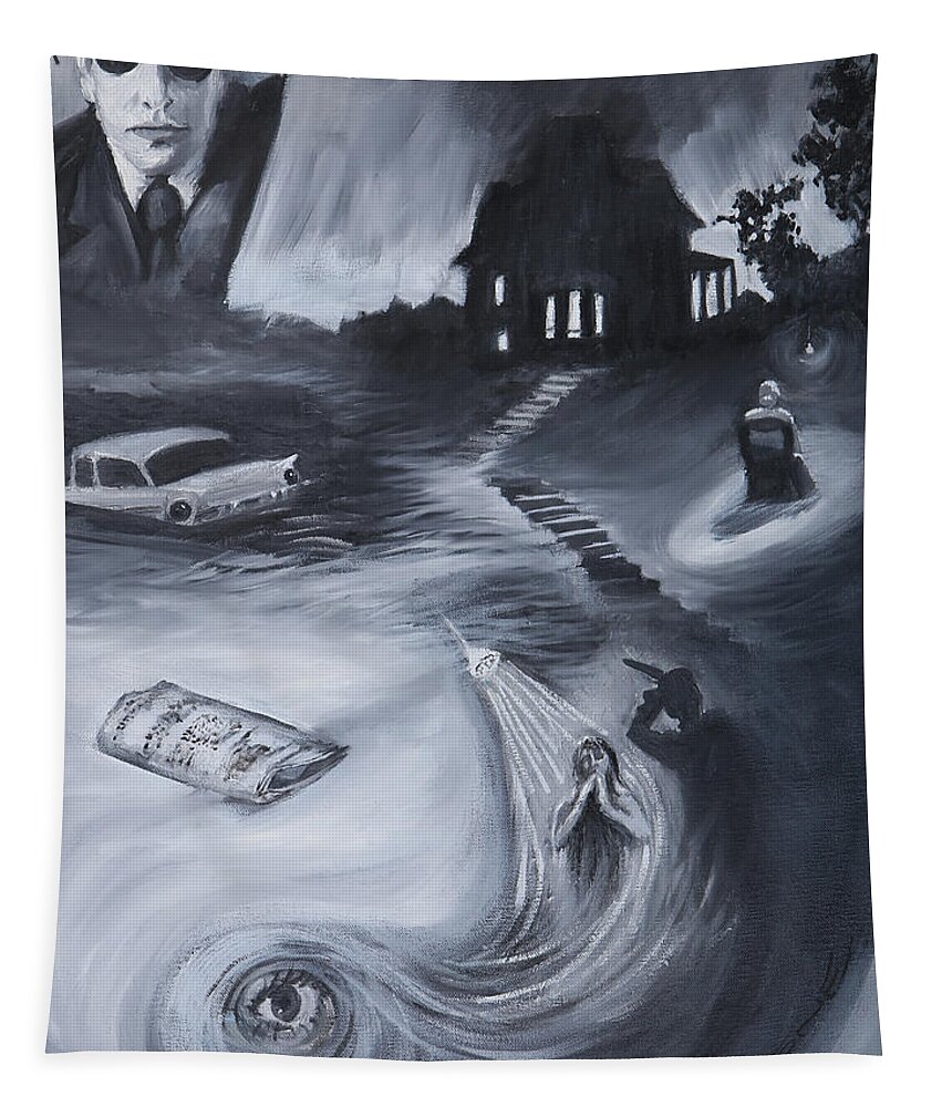 Black And White Tapestry featuring the painting Psycho by Holly Stone