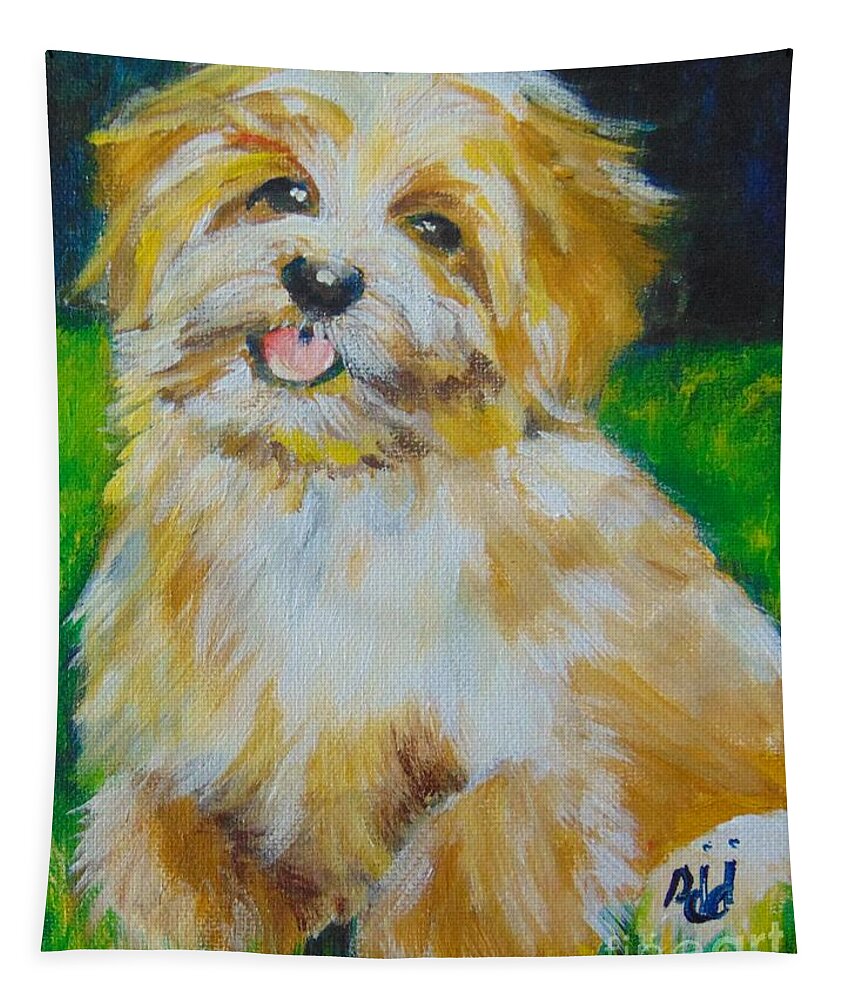 Terrier Tapestry featuring the painting Puppy by Saundra Johnson