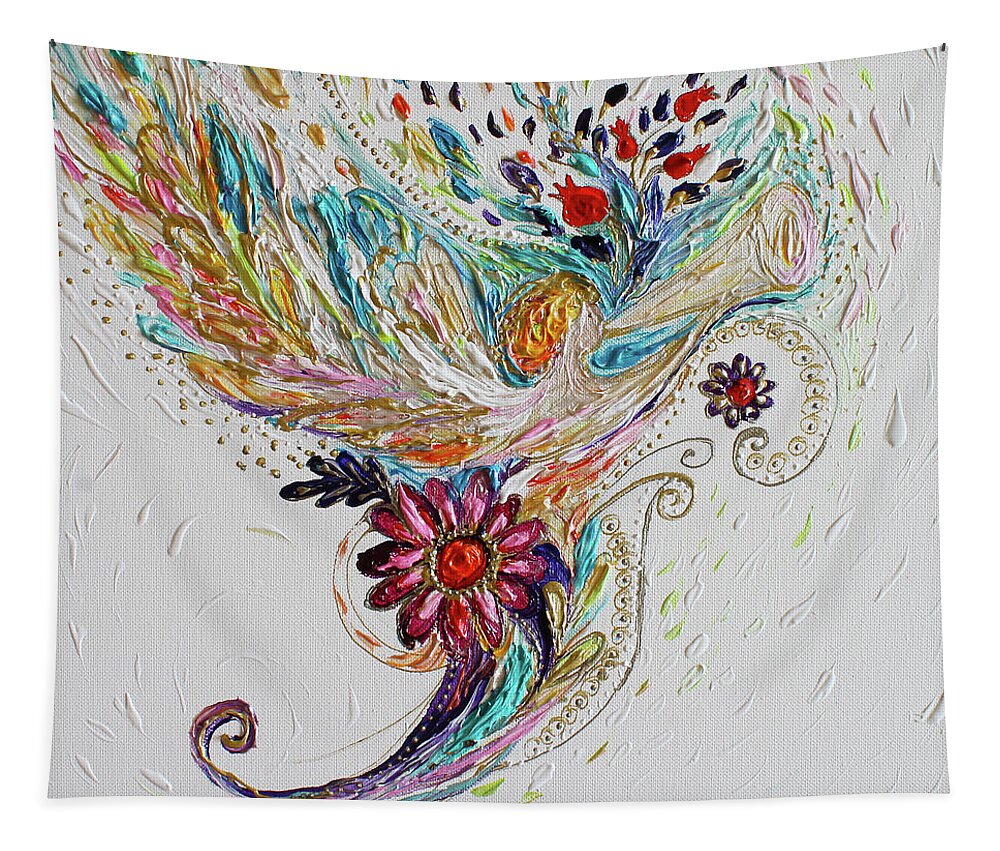 Angels Tapestry featuring the painting Pure Abstract #4. Trumpeting angel by Elena Kotliarker