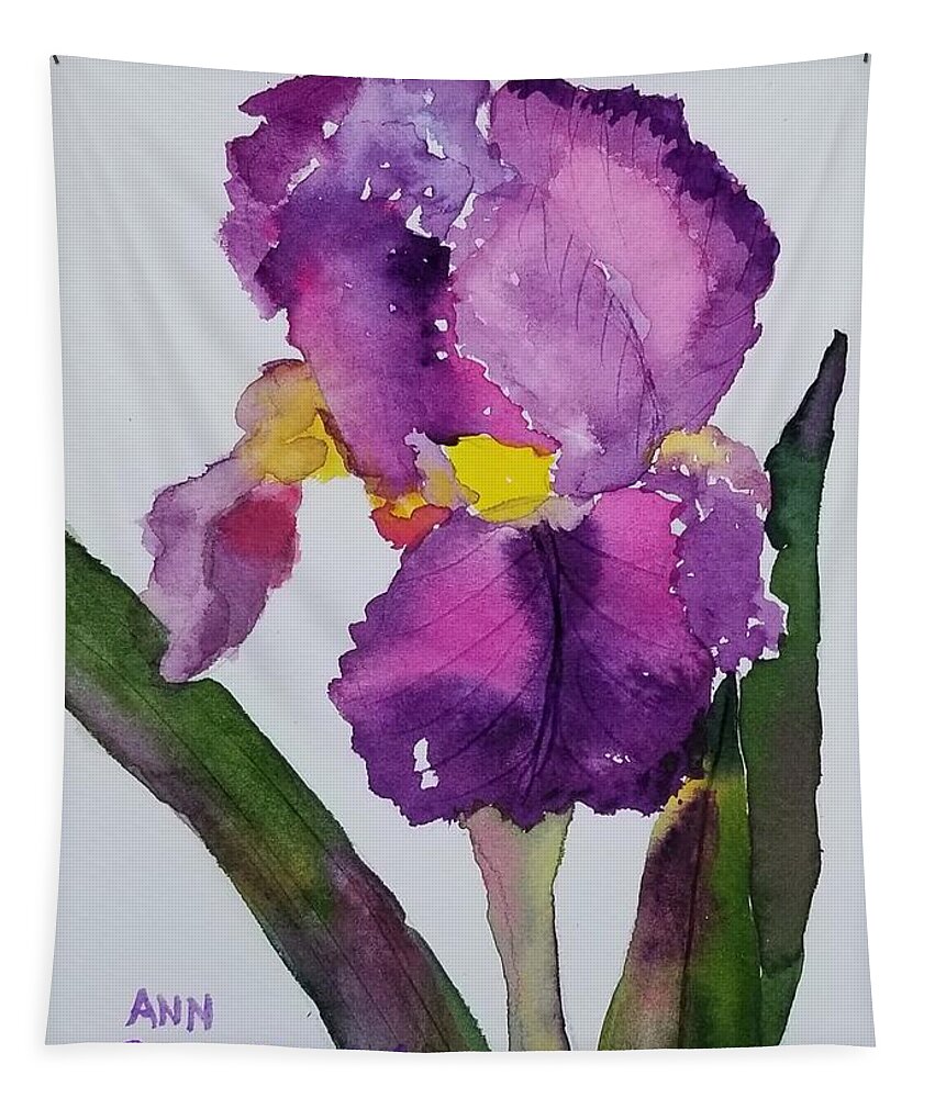 Purple Tapestry featuring the painting Purple Bearded Iris by Ann Frederick