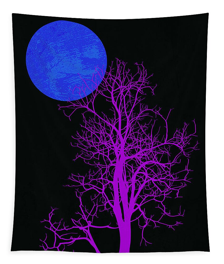 Tree Tapestry featuring the mixed media Purple Tree and Blue Moon by Naxart Studio