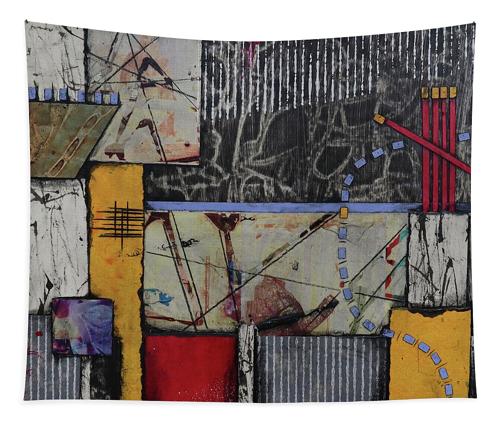 Collage Art Tapestry featuring the mixed media Putting it in place by Laura Lein-Svencner
