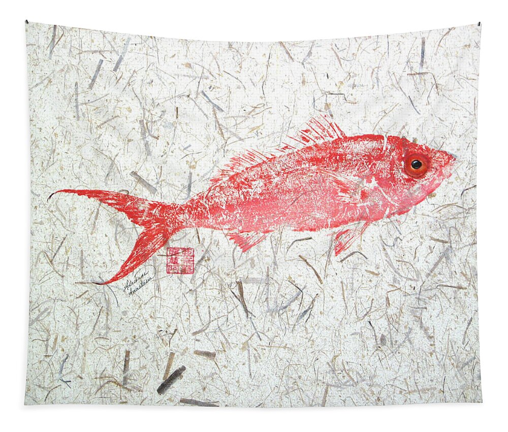 Fish Tapestry featuring the painting Queen Snapper on Textured Background by Adrienne Dye