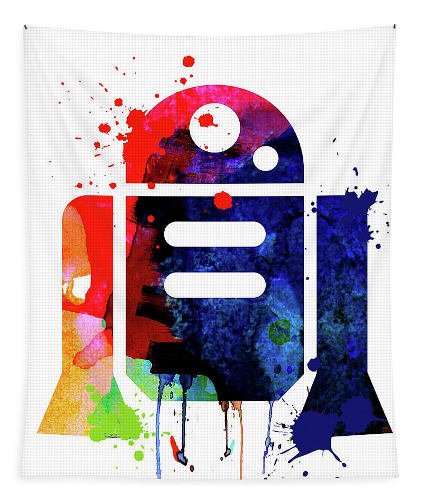 R2-d2 Tapestry featuring the mixed media R2-D2 cartoon Watercolor by Naxart Studio
