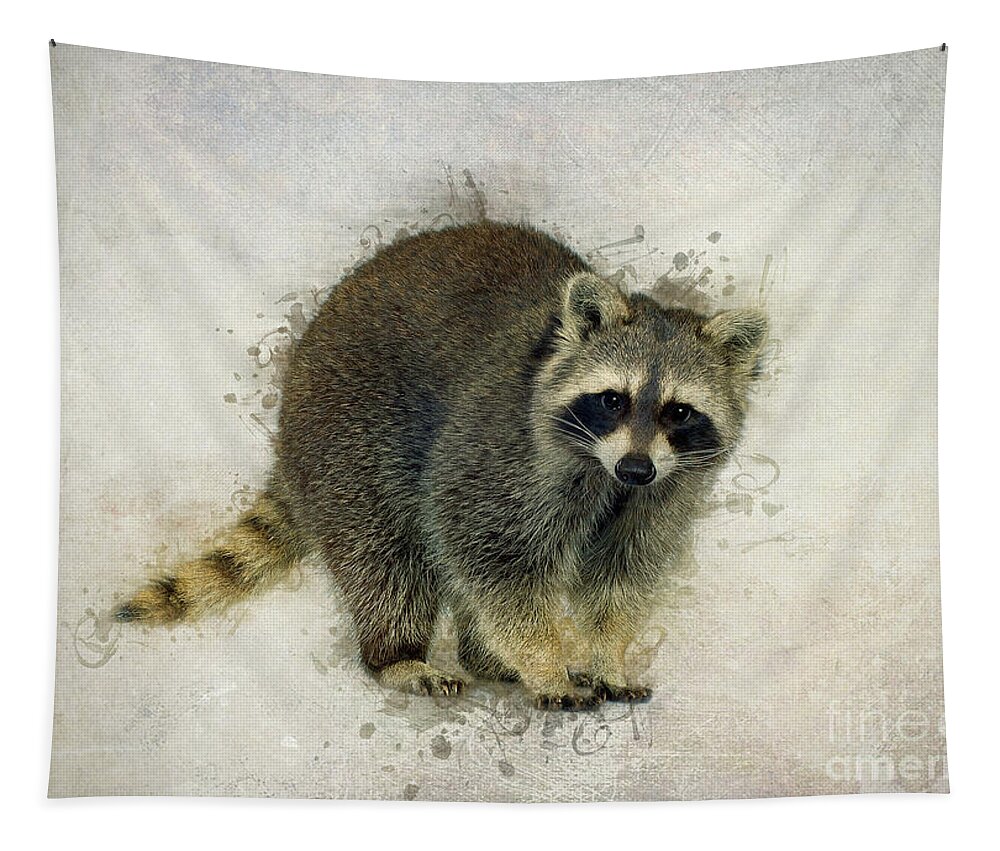 Animal Tapestry featuring the digital art Raccoon by Ian Mitchell
