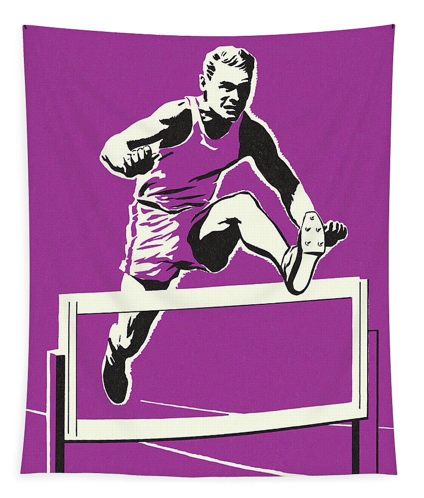 Activity Tapestry featuring the drawing Racer Jumping Over a Hurdle by CSA Images