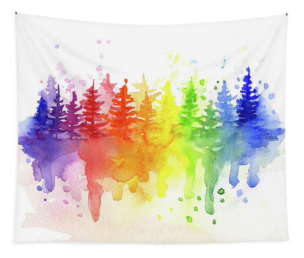 Forest Tapestry featuring the painting Rainbow Forest by Olga Shvartsur