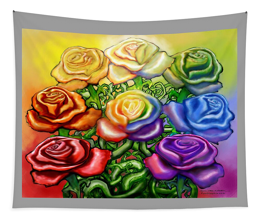 Rainbow Tapestry featuring the digital art Rainbow of Roses by Kevin Middleton