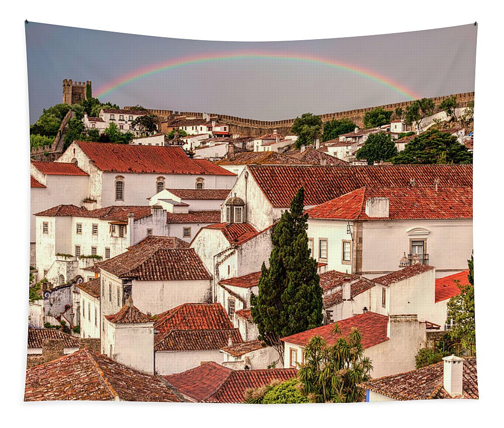 Castle Tapestry featuring the photograph Rainbow over Castle by David Letts