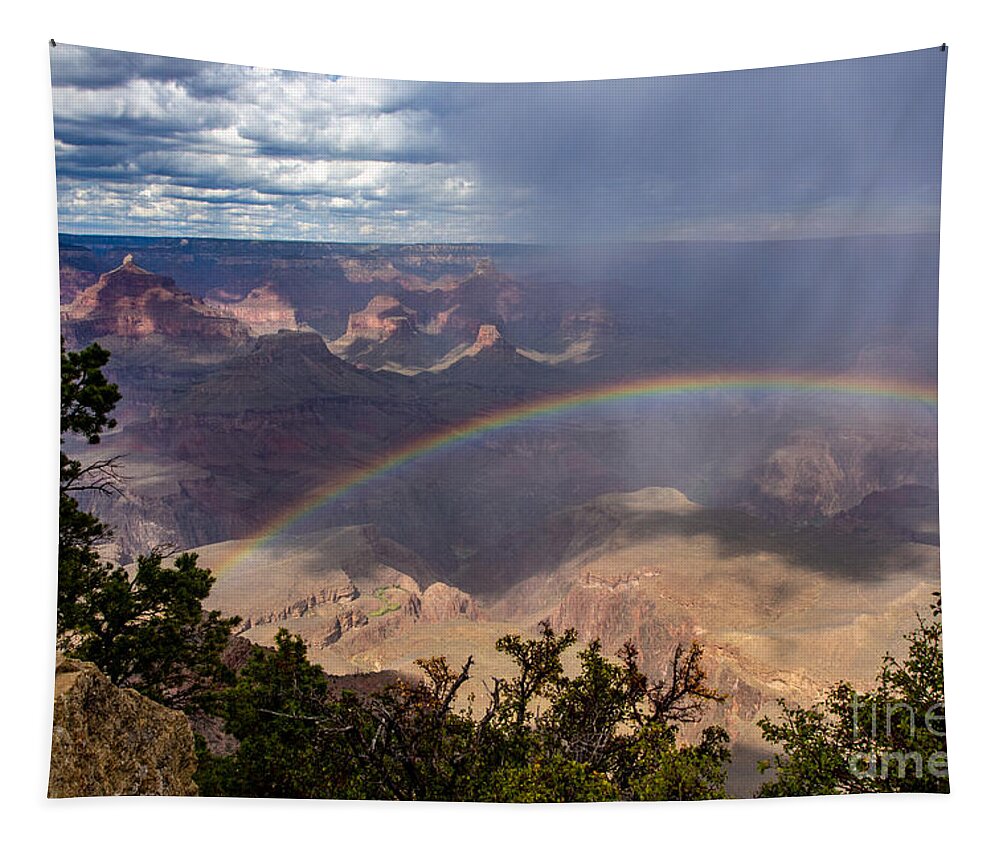 Rainbow Tapestry featuring the photograph Rainbow Over the Grand Canyon by L Bosco