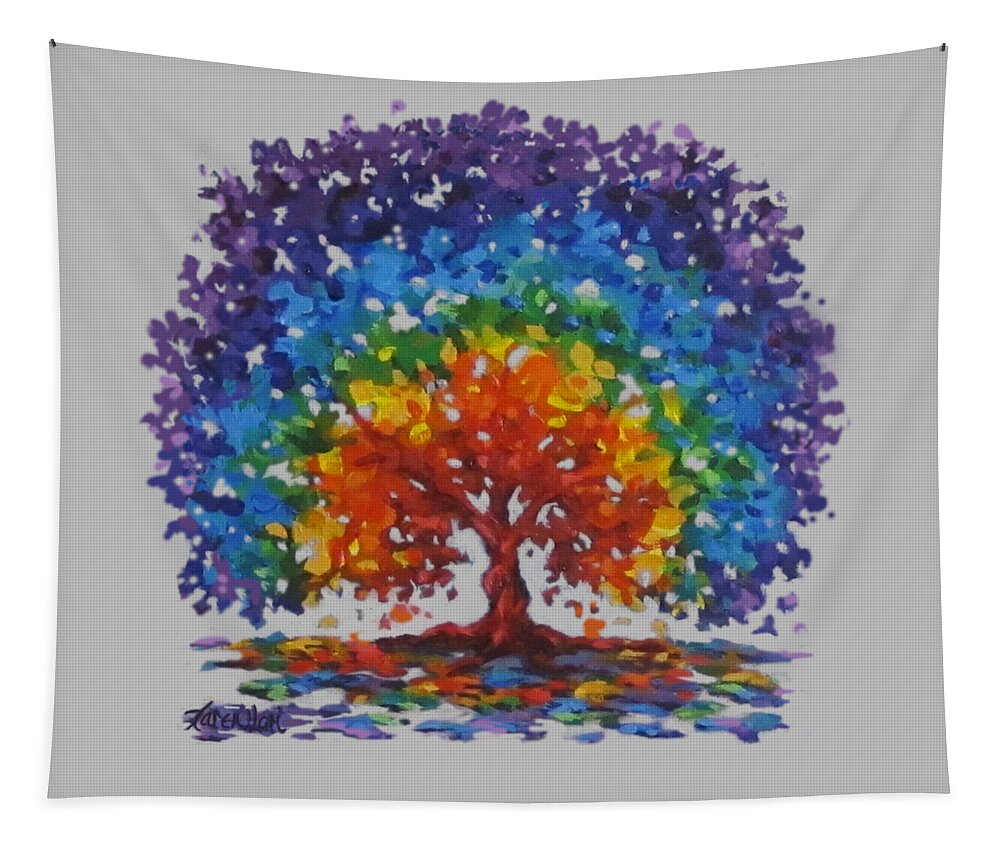 Rainbow Tapestry featuring the painting Rainbow Tree Alone by Karen Ilari