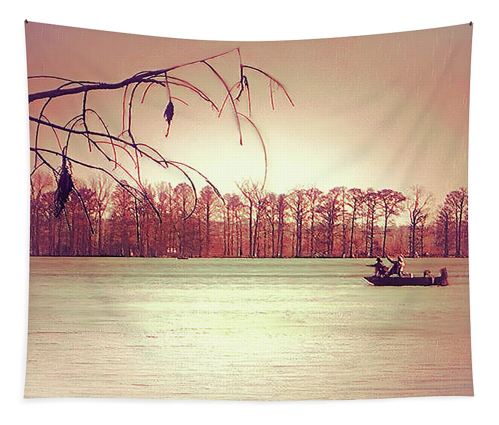 Reelfoot Tapestry featuring the digital art Rainy day on Reelfoot Lake by Bonnie Willis