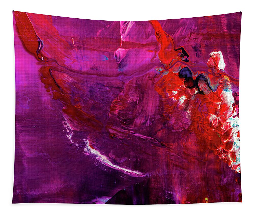 Abstract Tapestry featuring the painting Rainy Day Woman - Purple And Red Large Abstract Art Painting by Modern Abstract