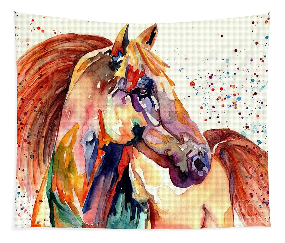 Watercolor Tapestry featuring the painting Rainy Horse by Suzann Sines