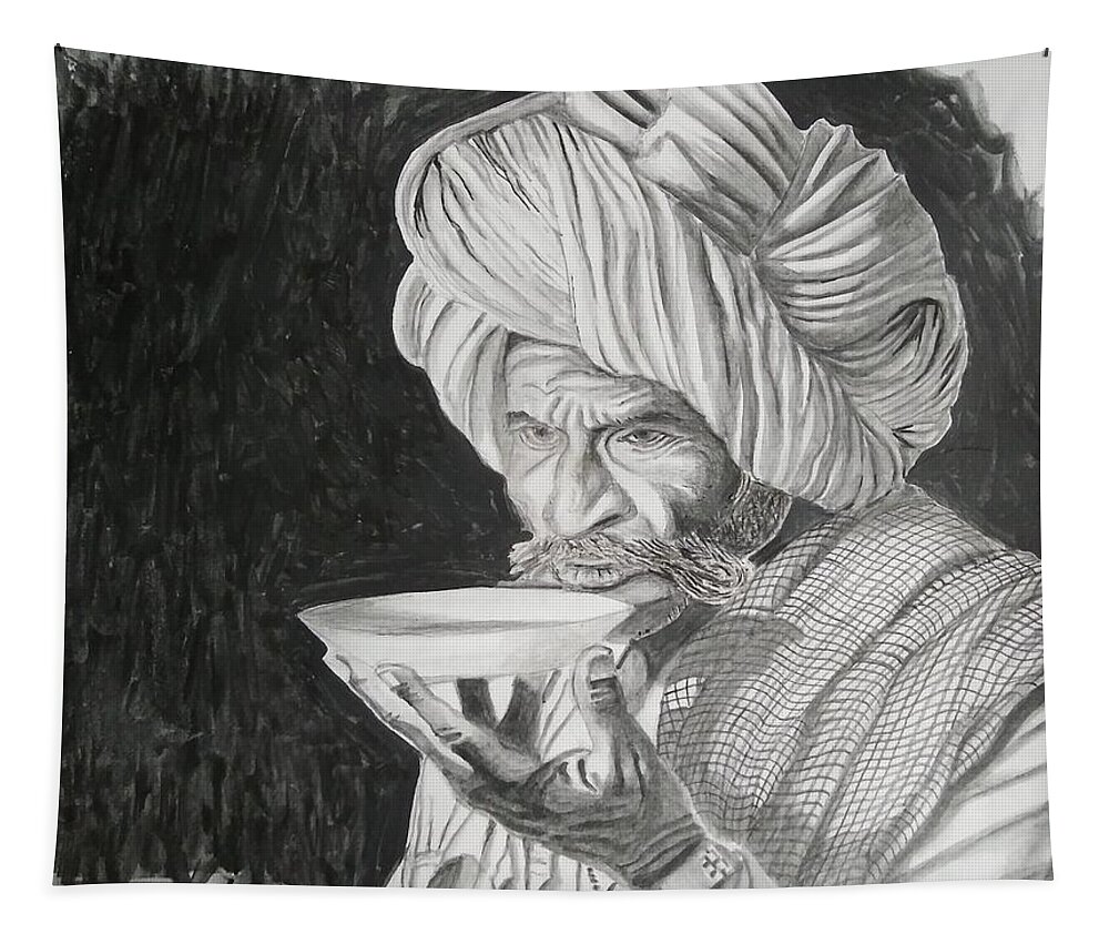 Rajasthani man drinking tea Tapestry by Ramesh Mahalingam Ramesh Mahalingam Official Website