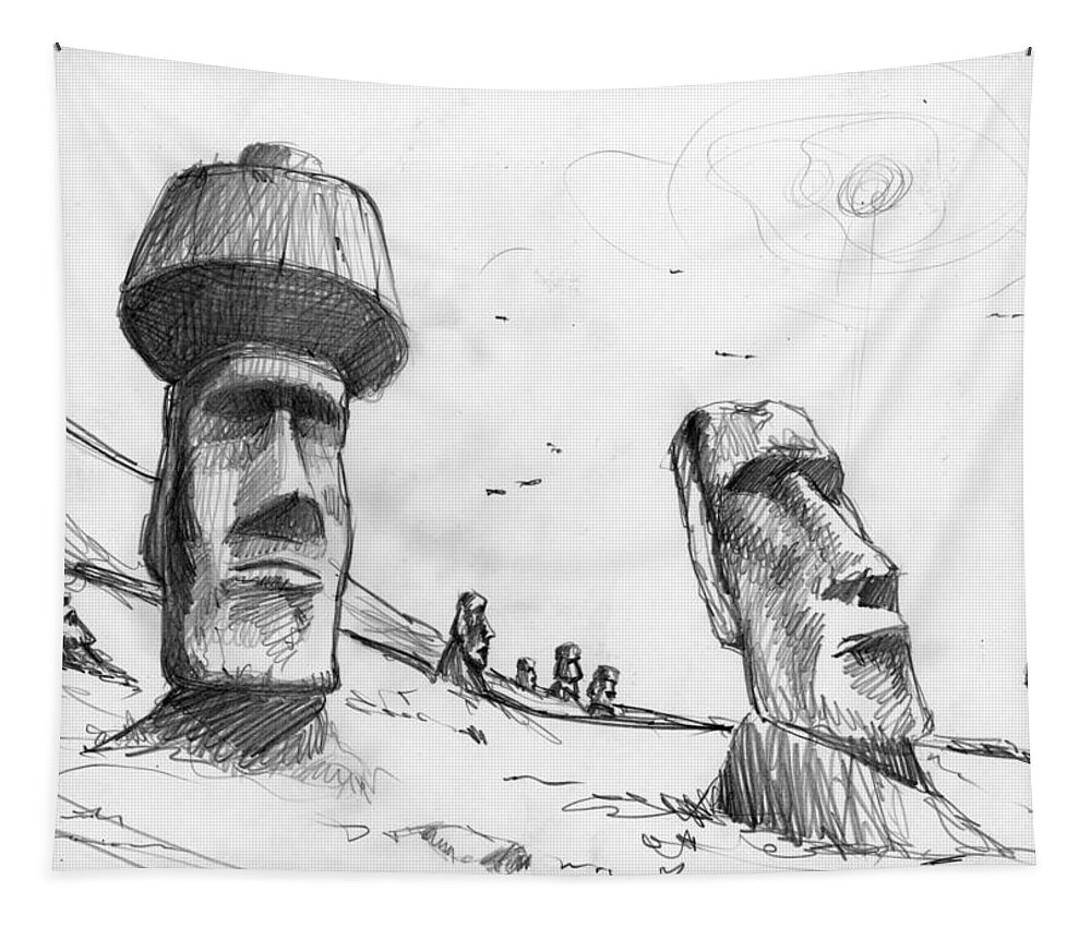 Chile Tapestry featuring the drawing Rapa Nui drawing by Andrea Gatti