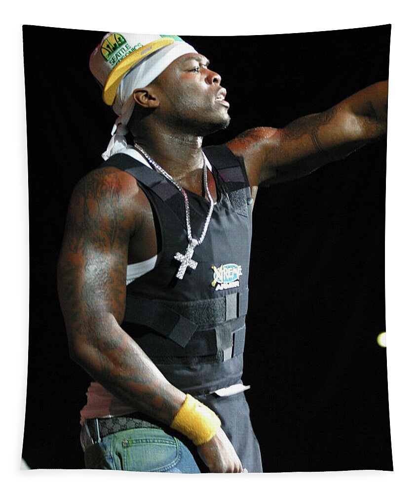 Fifty Cent Tapestry featuring the photograph Rapper Fifty_Cent by Concert Photos