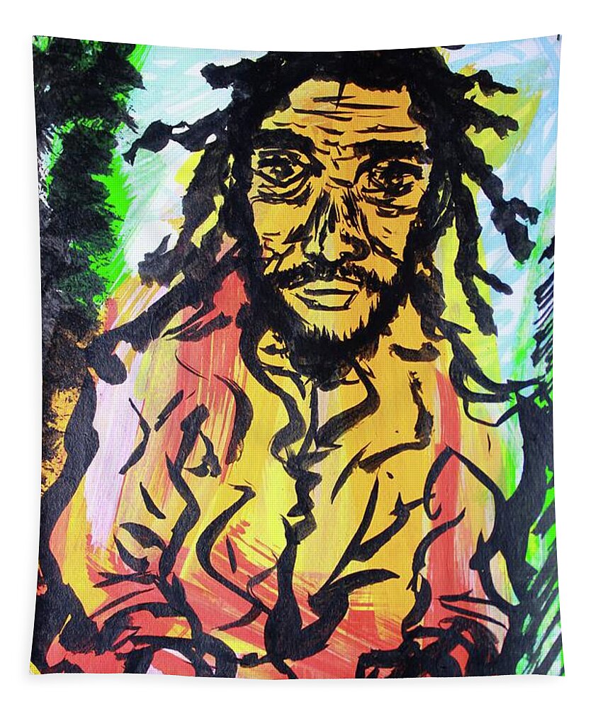 Acrylic Tapestry featuring the painting Ras In A Cloud by Odalo Wasikhongo
