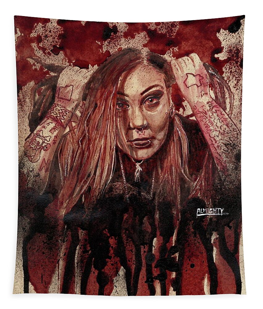 Ryan Almighty Tapestry featuring the painting RAZAKEL port dry blood by Ryan Almighty