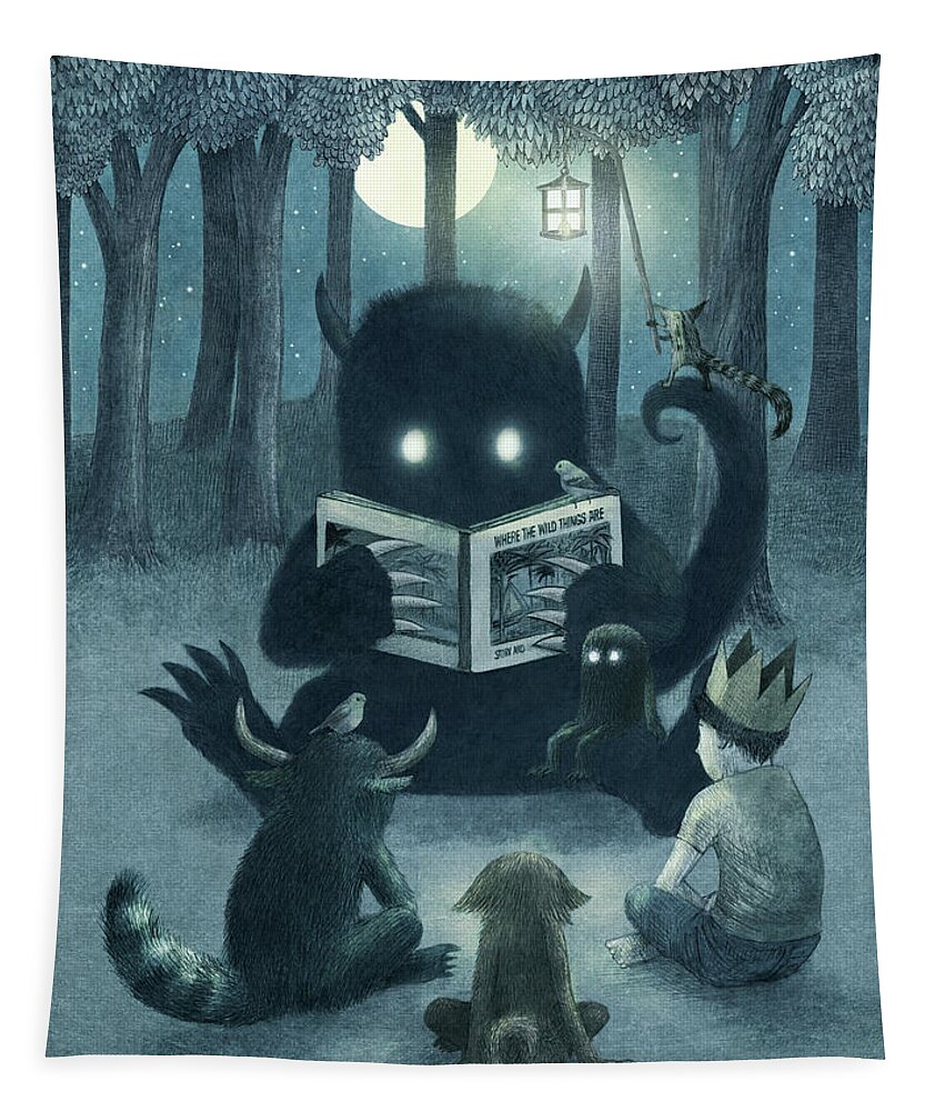 Monsters Tapestry featuring the drawing Reading Circle by Eric Fan