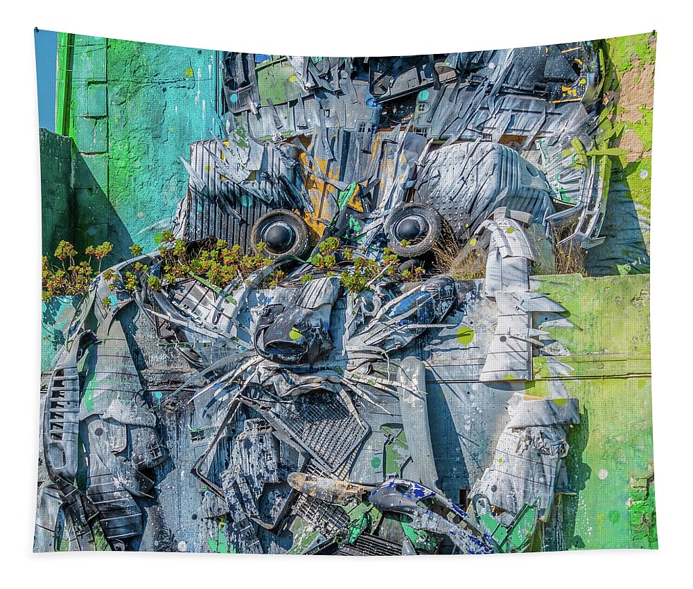 Street Art Tapestry featuring the photograph Recycle Raccoon of Lisbon by Marcy Wielfaert