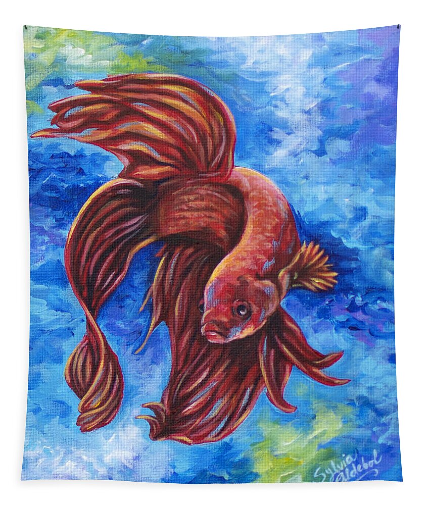 Ocean Tapestry featuring the painting Red Angel by Sylvia Aldebol