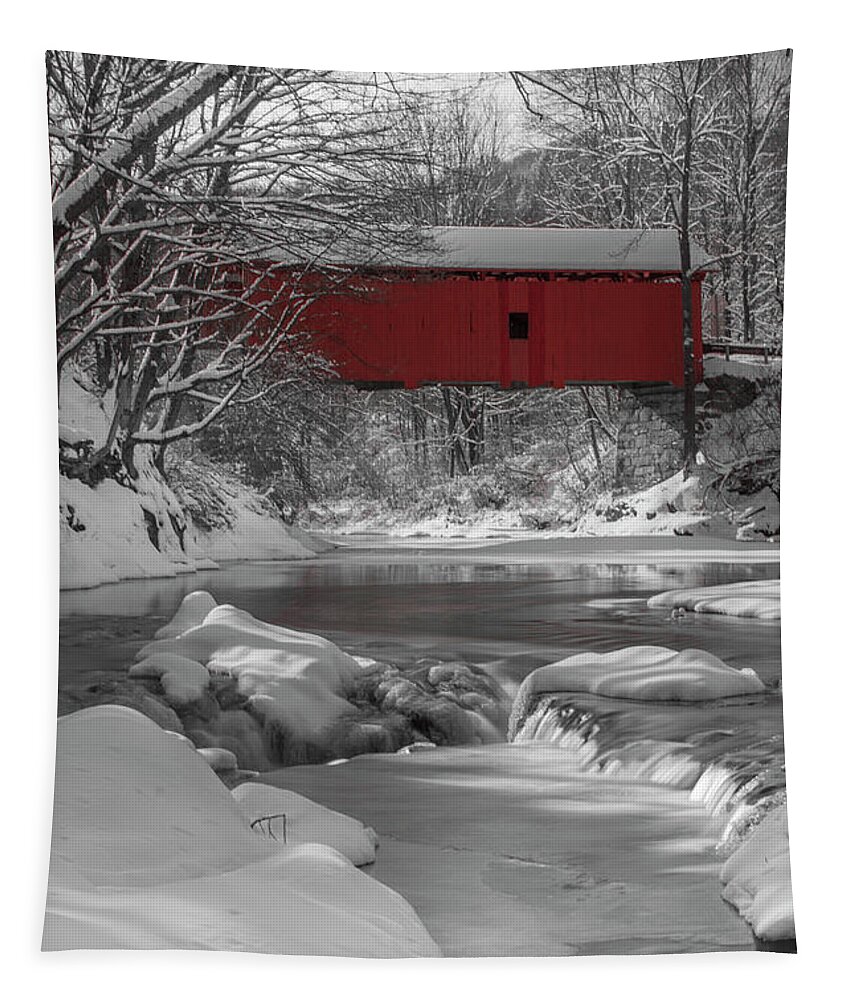 Northfield Tapestry featuring the photograph Red Covered Bridge by Rob Davies