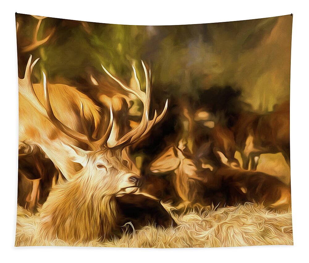Color Tapestry featuring the digital art Red Deer Stag Painting by Rick Deacon