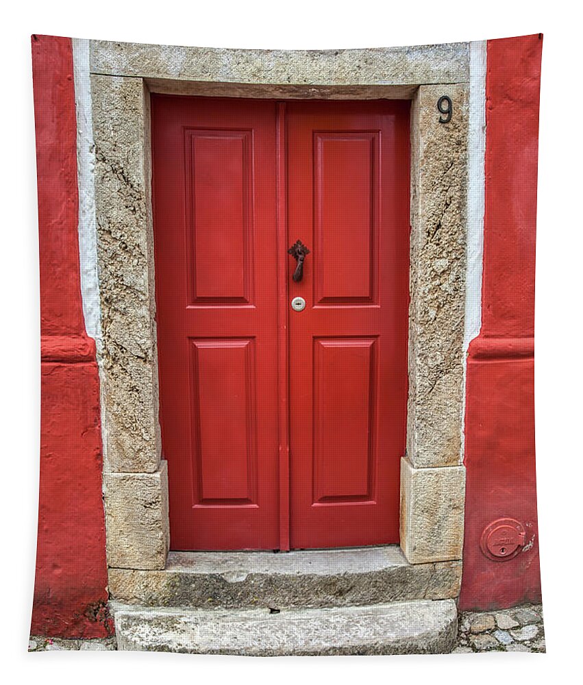 Door Tapestry featuring the photograph Red Door Nine of Obidos by David Letts