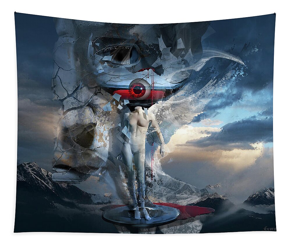 Angel Tapestry featuring the digital art Red Eye of Despair or Romantic Jealousy Desolation by George Grie