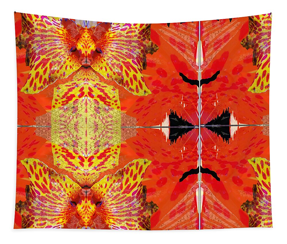 Red Tapestry featuring the digital art Red, Patch, Graphic, Floral, Nature by Scott S Baker