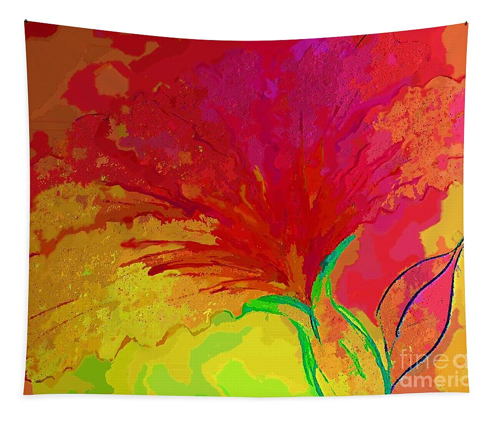 Digital Art Tapestry featuring the digital art Red Pink Yellow Flower Impression by Delynn Addams by Delynn Addams