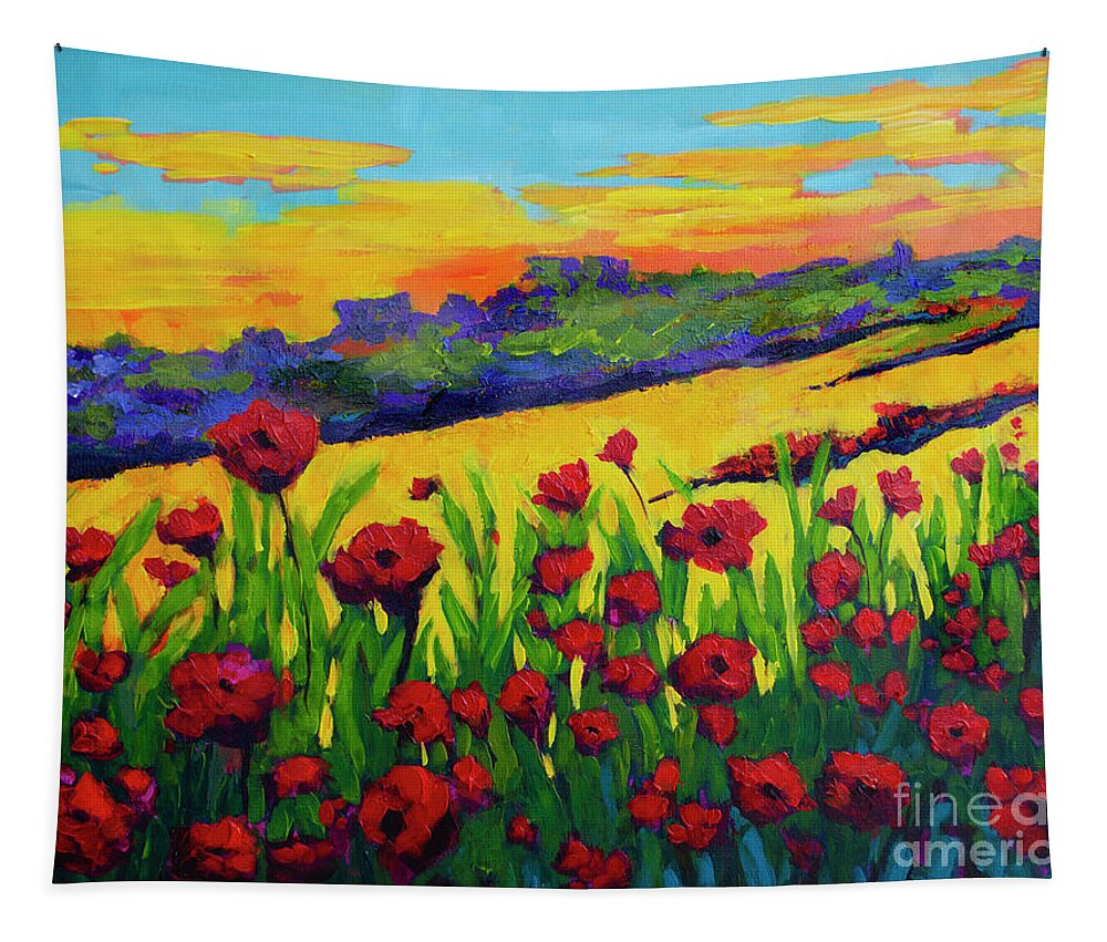 Red Poppies In Spring Tapestry featuring the painting Red Poppies in Spring by Patricia Awapara