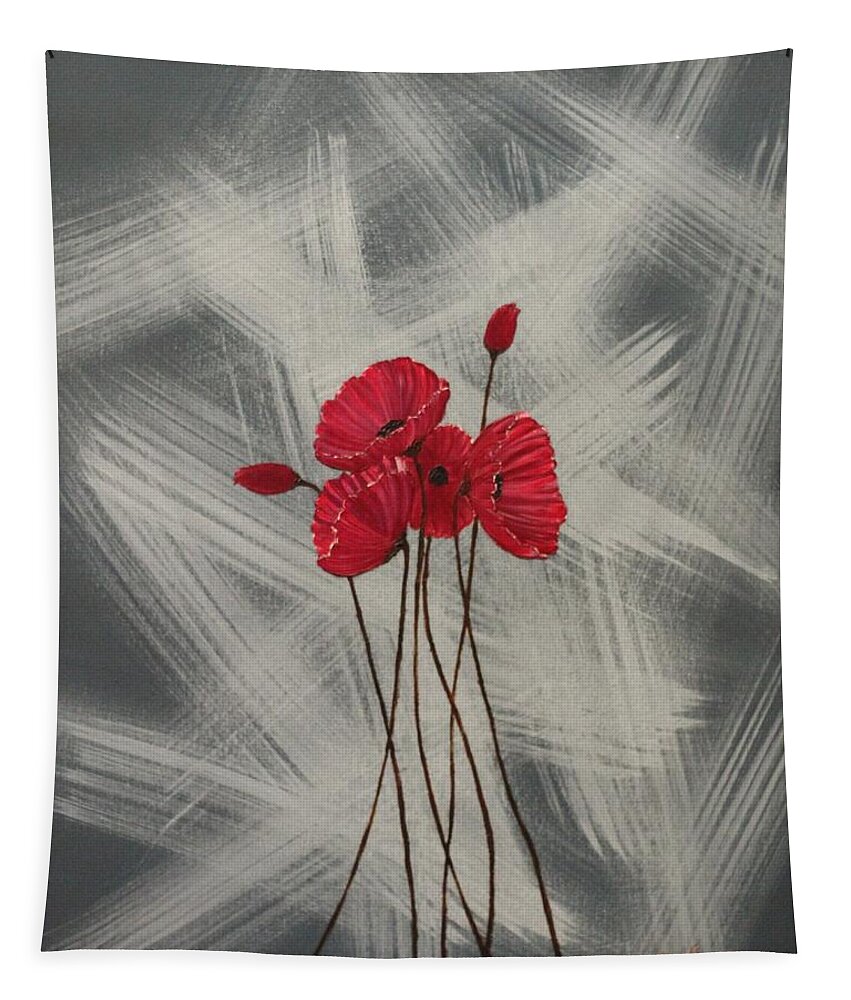 Red Tapestry featuring the painting Red Poppies by Berlynn