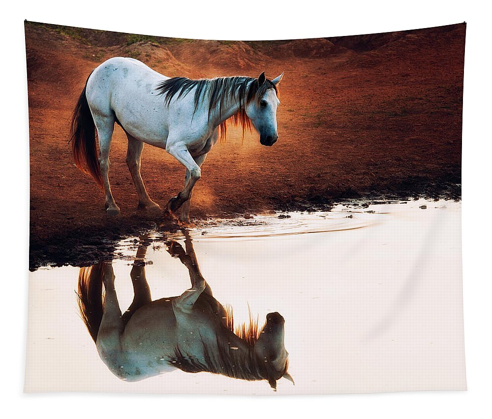 Eguine Tapestry featuring the photograph Red Rock Reflection by Ron McGinnis