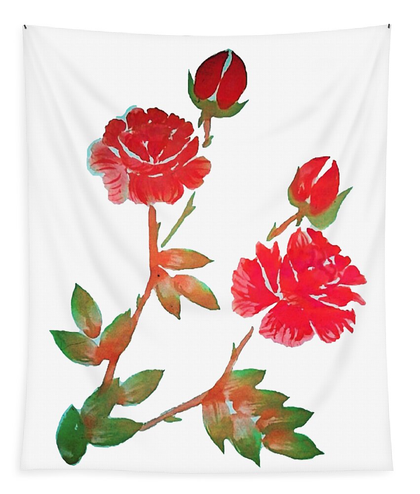 Red Tapestry featuring the painting Red Rose Watercolor Transparent Background by Delynn Addams