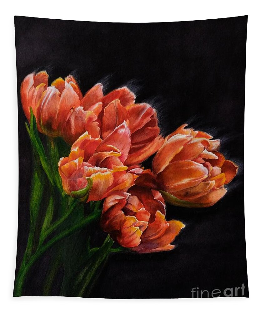 Still Life Tapestry featuring the painting Red Tulips by Jeanette Ferguson
