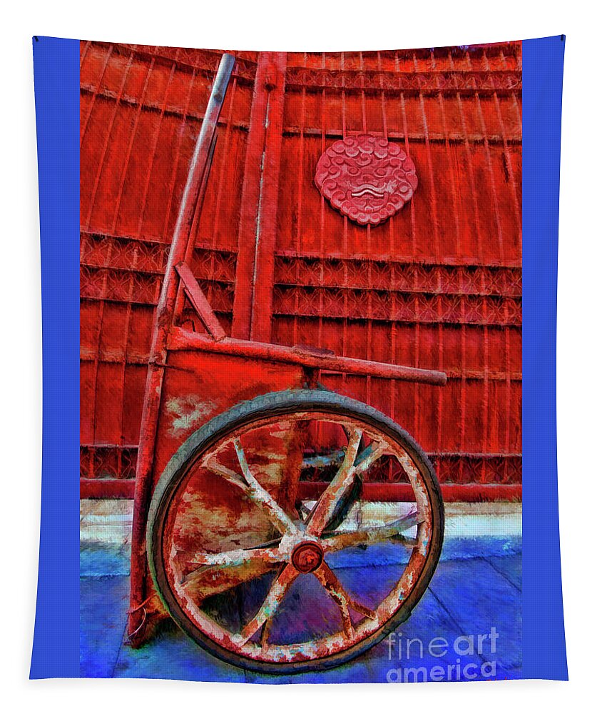  Tapestry featuring the photograph Red Wagon Red Wall by Blake Richards