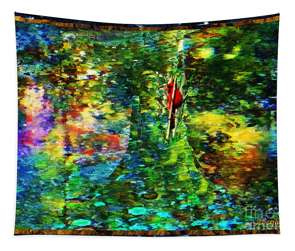 Communication Tapestry featuring the mixed media Redbird Singing Songs of Love in the Tree of Hope by Aberjhani