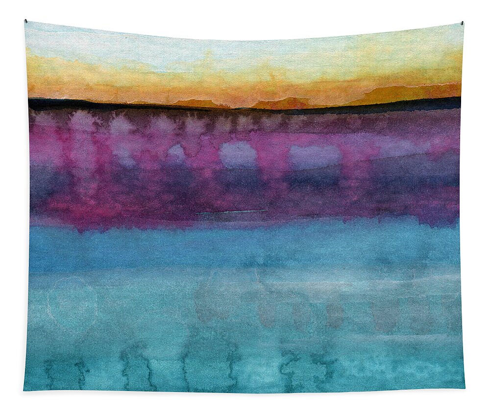Abstract Landscape Painting Tapestry featuring the painting Reflection by Linda Woods