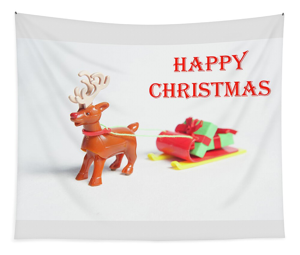 Christmas Tapestry featuring the photograph Reindeer Sleigh - Happy Christmas by Helen Jackson