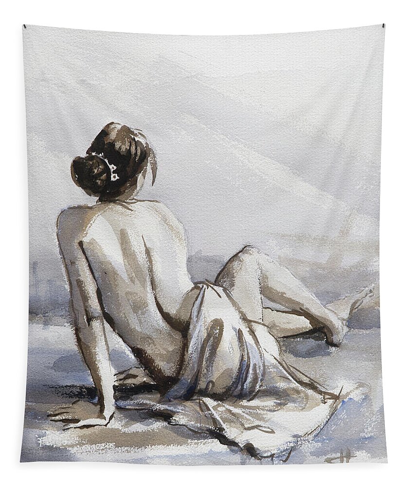 Woman Tapestry featuring the painting Relaxed by Steve Henderson