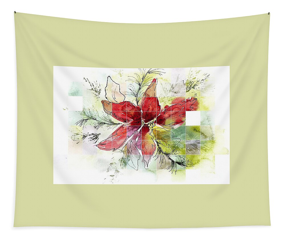 Contemporary Art Tapestry featuring the painting Remixed Poinsettia abstraction by Lisa Debaets