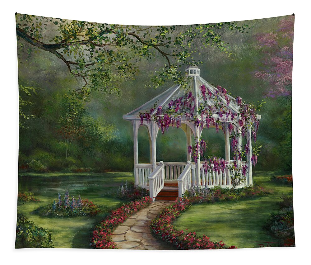 Gazebo Tapestry featuring the painting Gazebo Rendezvous by Lynne Pittard