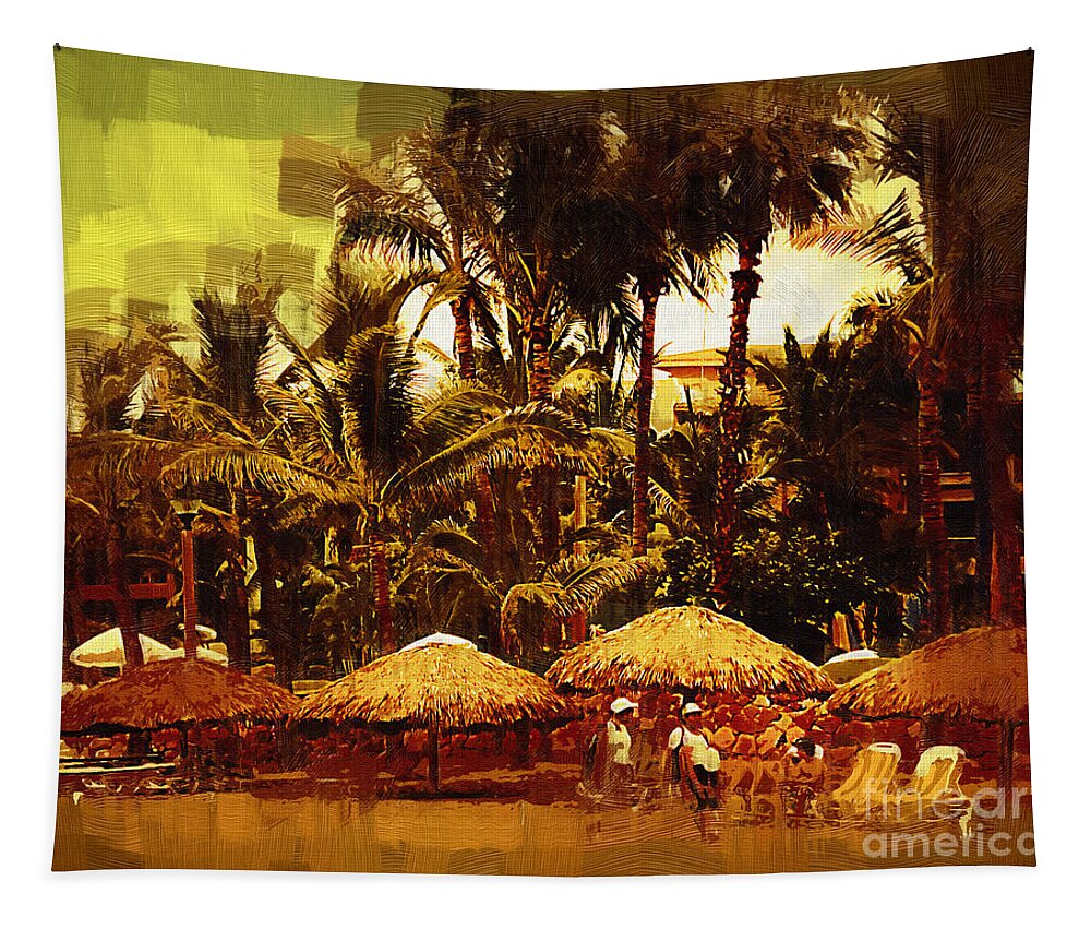 Mazatlan Tapestry featuring the digital art Resort Beach Scene by Kirt Tisdale