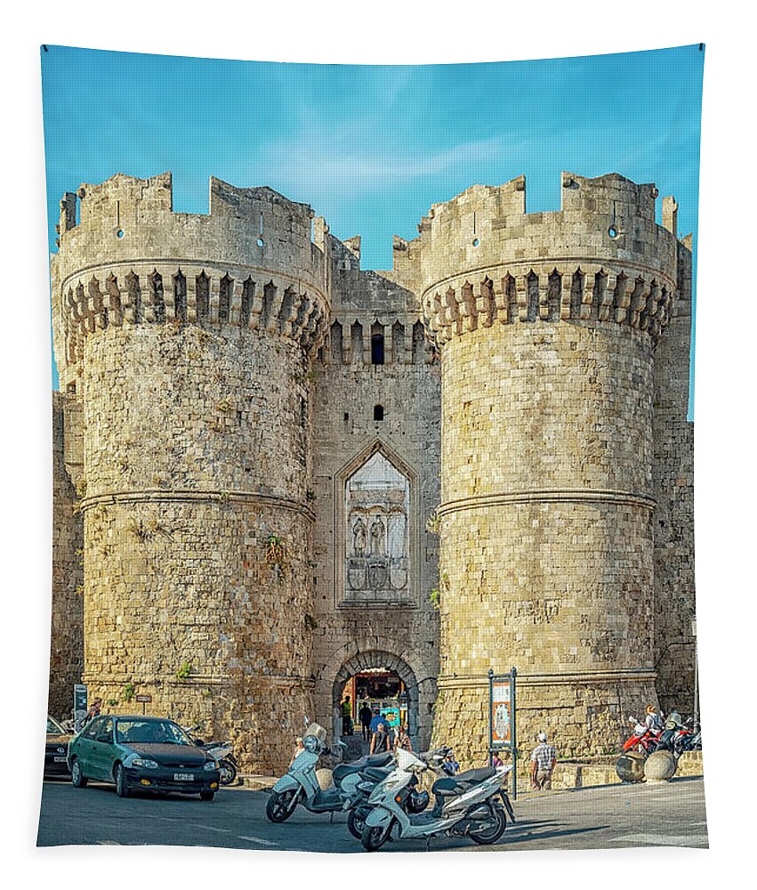 Marina Tapestry featuring the photograph Rhodes Marina Gate Editorial by Antony McAulay