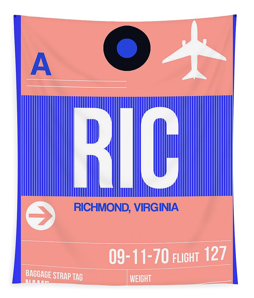 Vacation Tapestry featuring the digital art RIC Richmond Luggage Tag IRIC Richmond Luggage Tag I by Naxart Studio