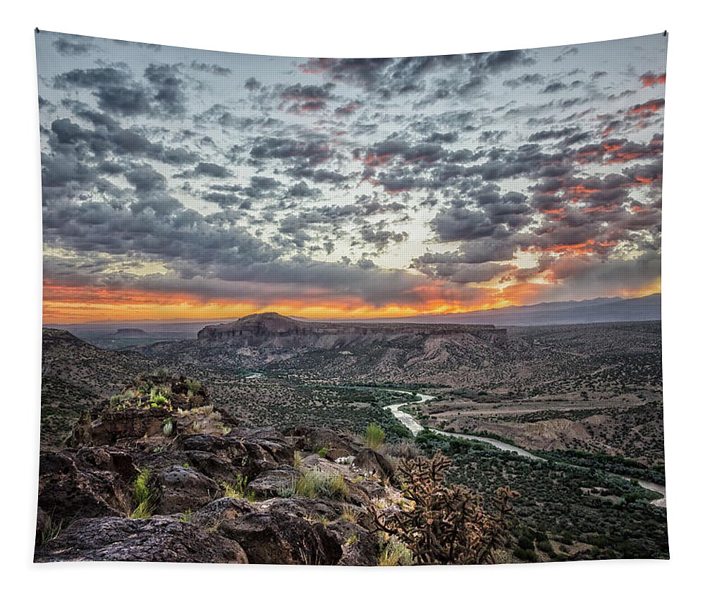Rio Grande Tapestry featuring the photograph Rio Grande River Sunrise 2 - White Rock New Mexico by Brian Harig